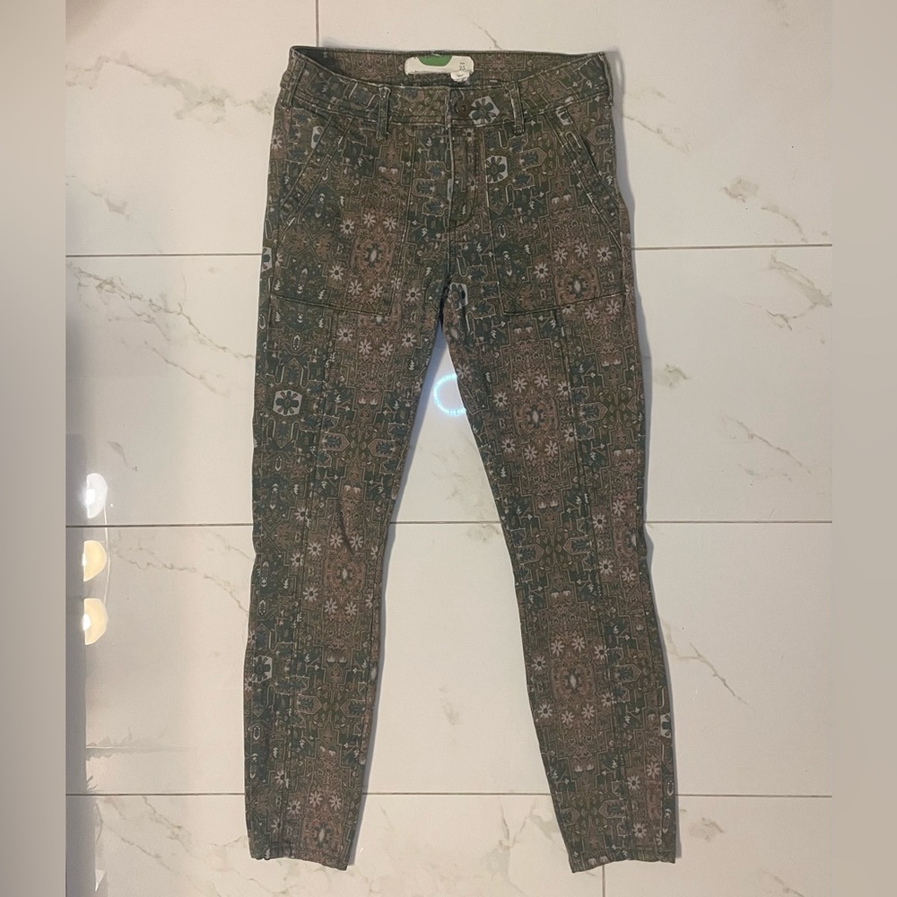 Anthropologie Jeans Pants Denim Boho Tribal Print Size 25 Skinny Slim